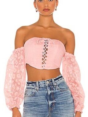 NBD Pink Off-the-Shoulder Lace-Up Crop Top